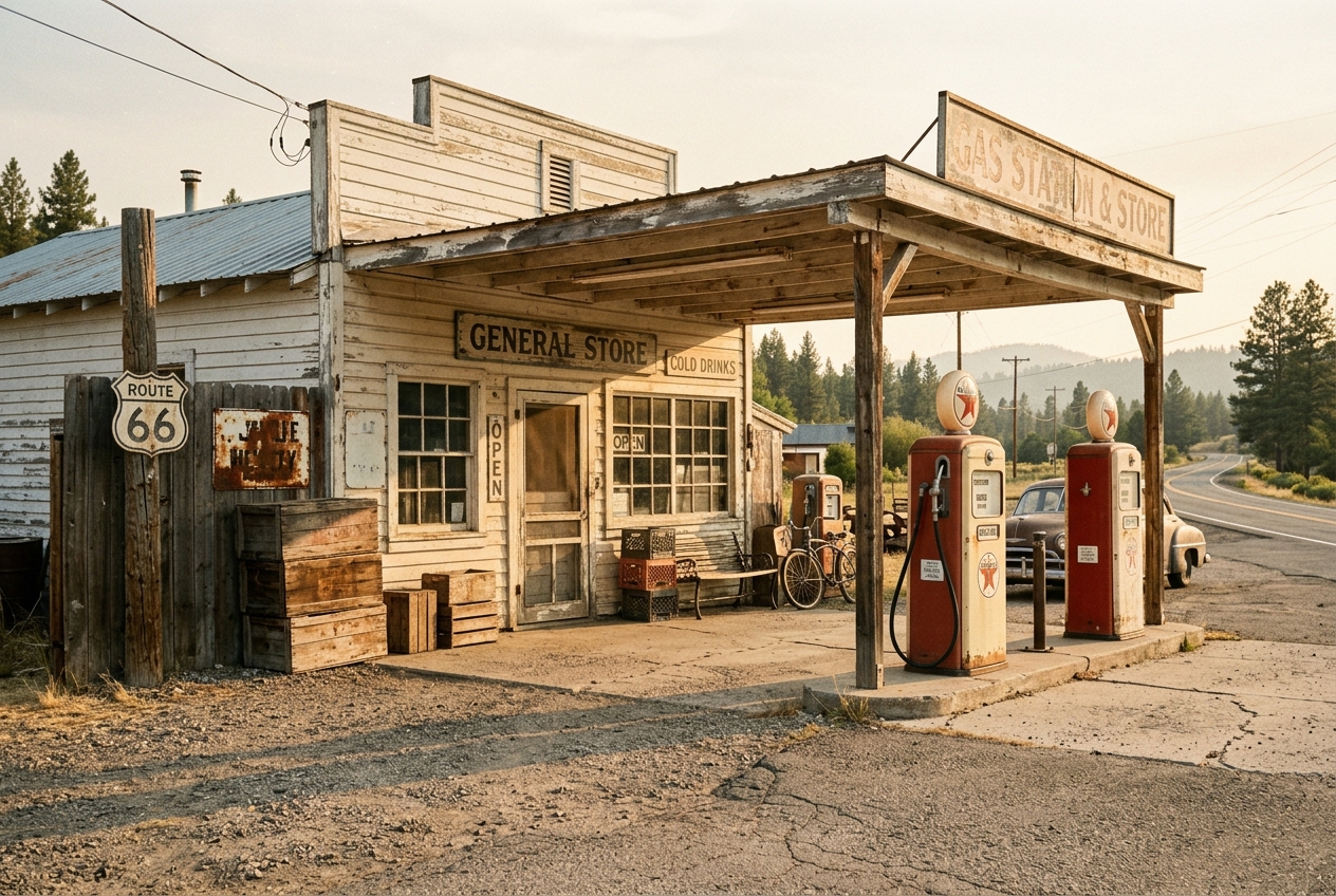A vintage roadside filling station